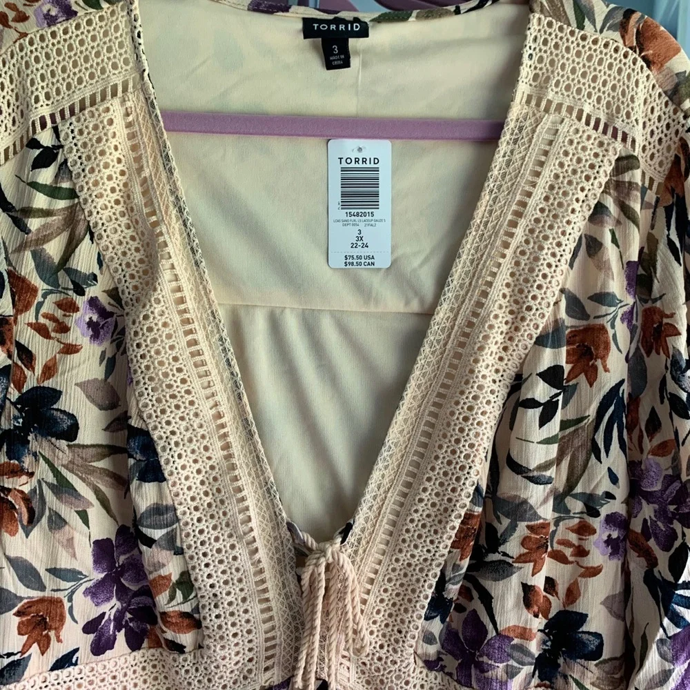 NWT Torrid Floral Boho Dress in Cream, Purple & Orange (3X) - Picture 3 of 4